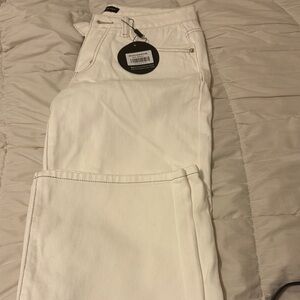 Low rise baggy white fox jeans